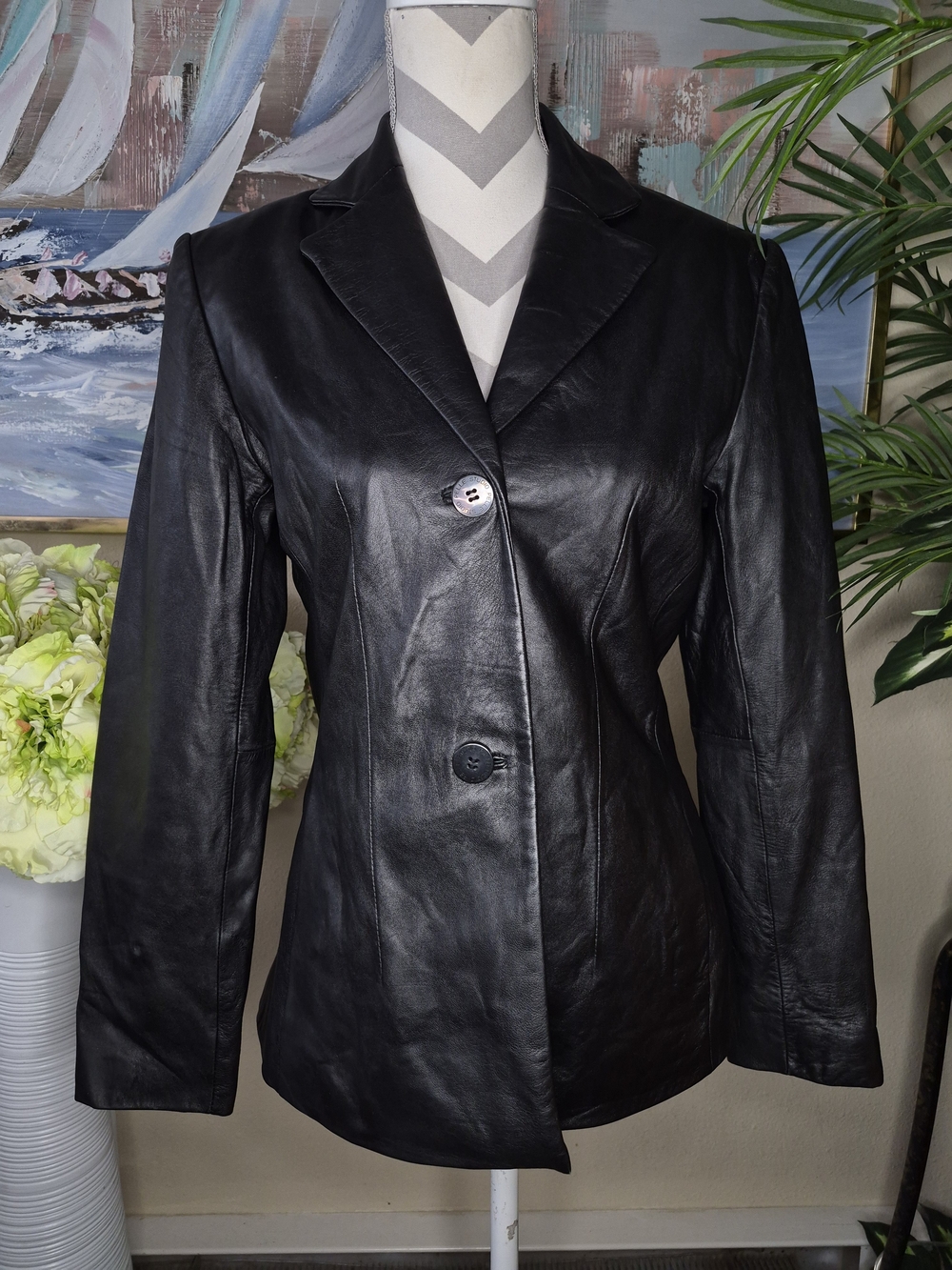 Wilsons Leather Pelle Studio Black Women's Leather Blazer Jacket
